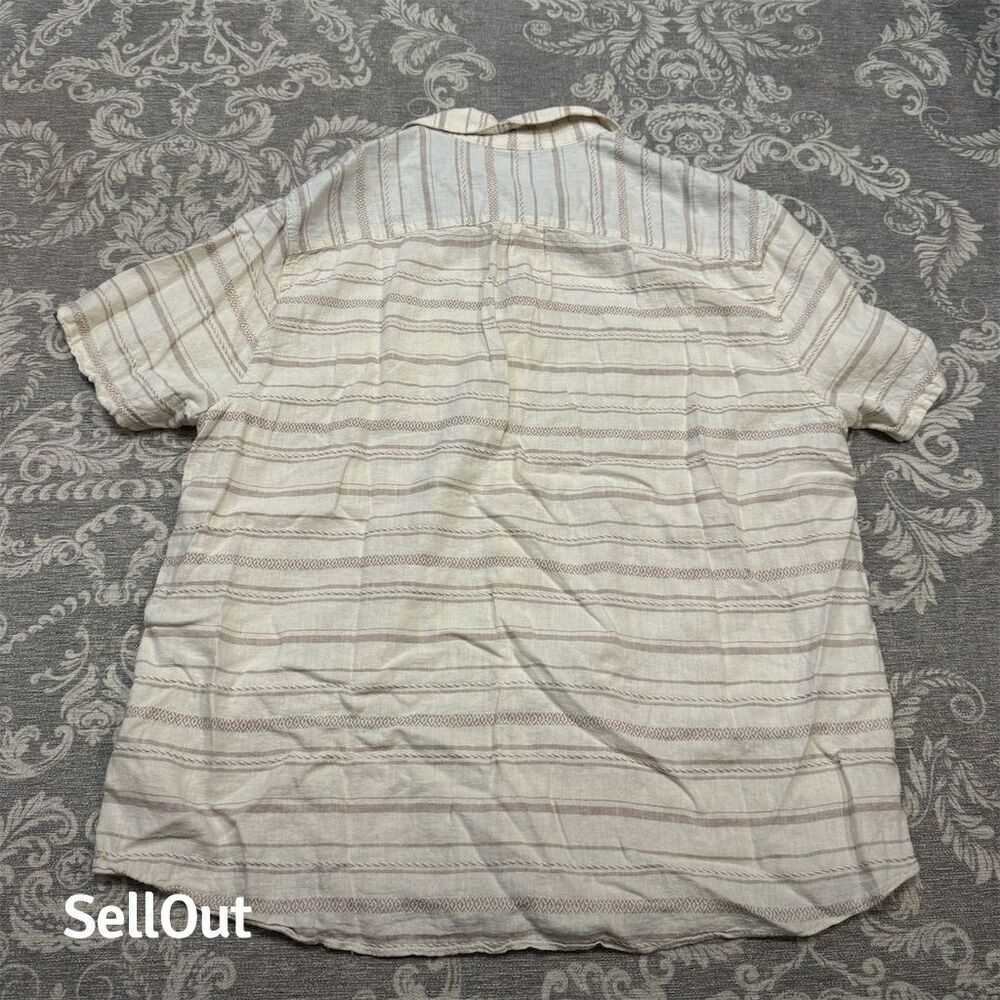Lucky Brand Men's Large Ivory Striped Linen Blend Button-Up Shirt - Picture 2 of 9